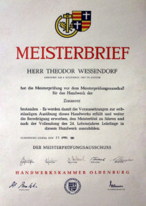 Meisterbrief von Theodor Wessendorf aus dem Jahr 1981